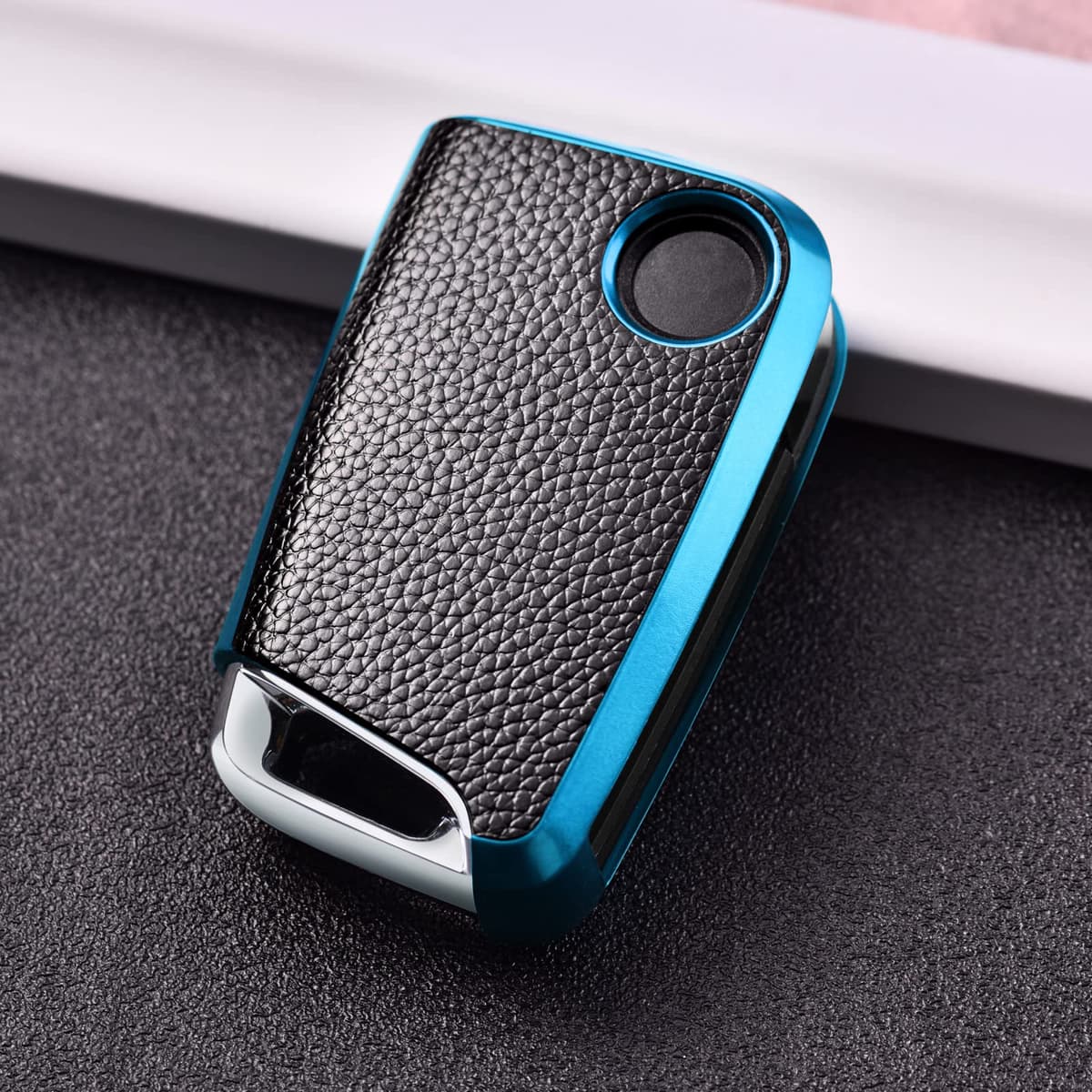 OATSBASF Car Key Case Key Case, Key Box Cover 3 Buttons (blue leather) — view 5