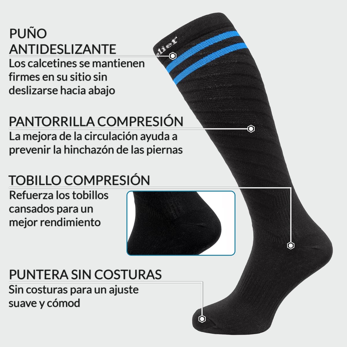 360 Relief Medias de Compresión Mujer y Hombre - 1 Par Calcetines de Compresión para Deportes, Correr, Volar, Viaje, Trabajo, Footing - S/M Beis con Bolsa de Malla — view 69