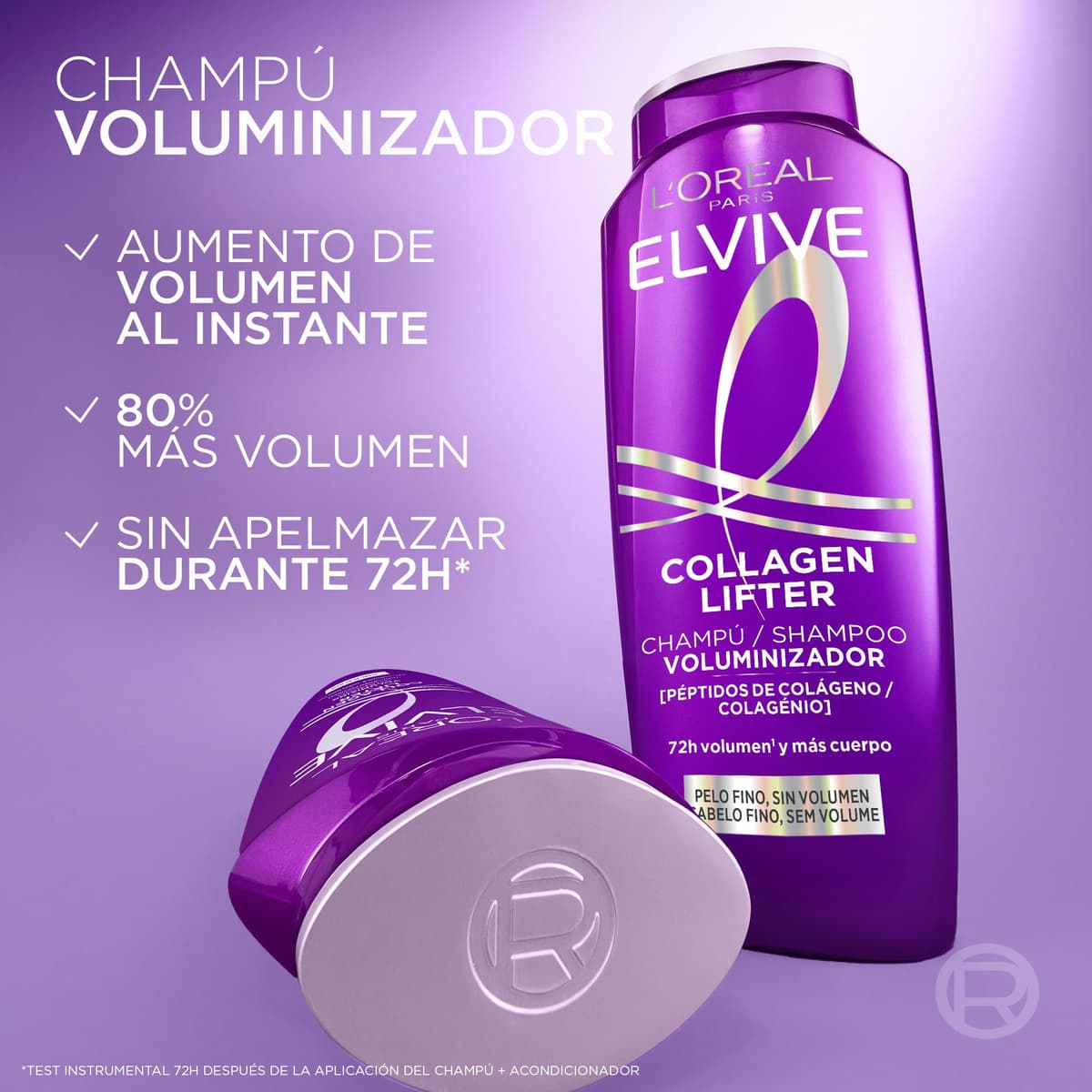 L'Oréal Paris Elvive Volumizing Shampoo, Instant Volumizing Shampoo, No Clumping, 72H, With Collagen Peptides, For Fine Hair, Collagen Lifter, 700 ml — view 4