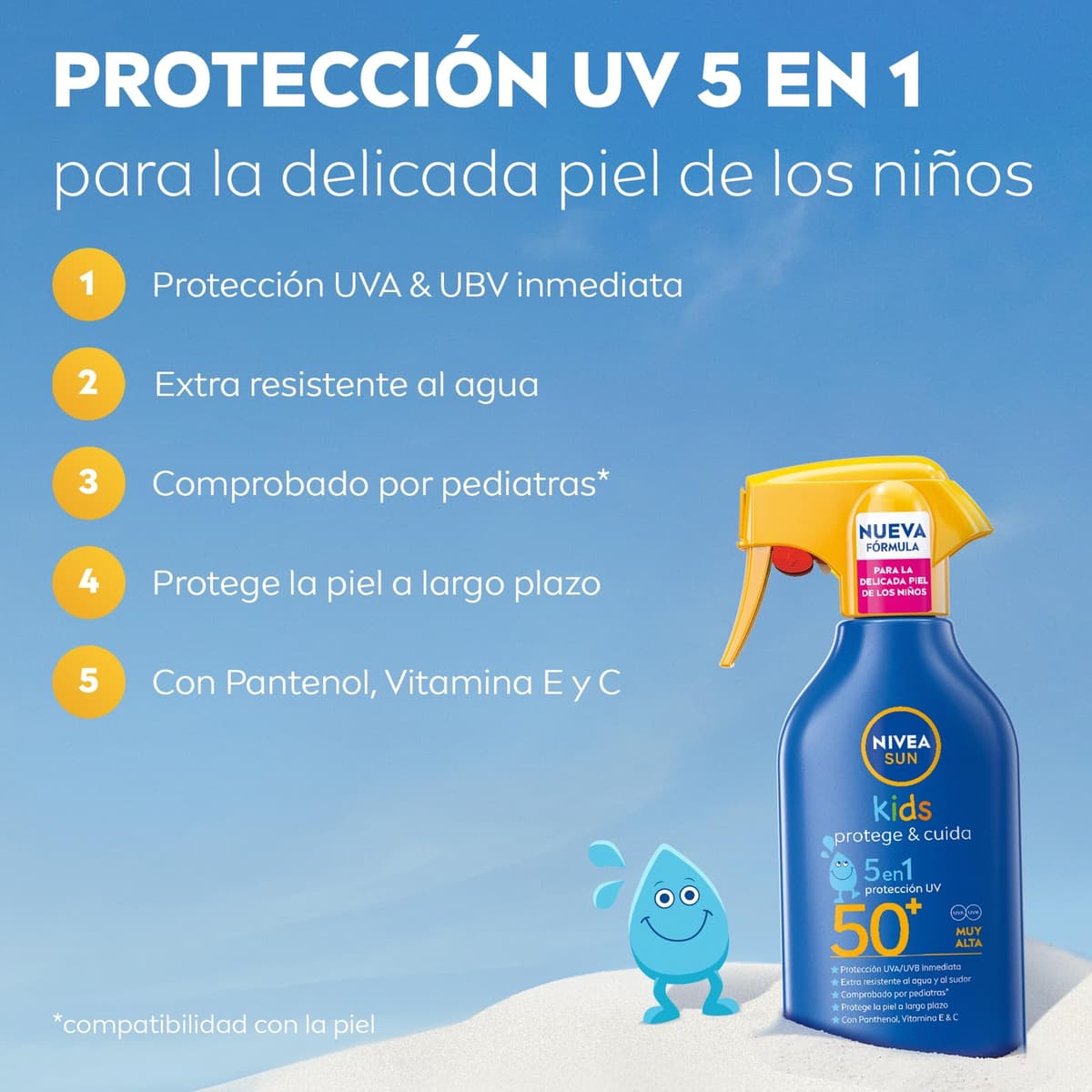 NIVEA SUN Protege & Cuida Kids - Spray FP50+ - Protector Solar Infantil - Protección UVA/UVB Alta - Resistente al Agua - Hidratación Profunda - Aplicación Sencilla - Piel Sensible Para Niños - 250 ml — view 2