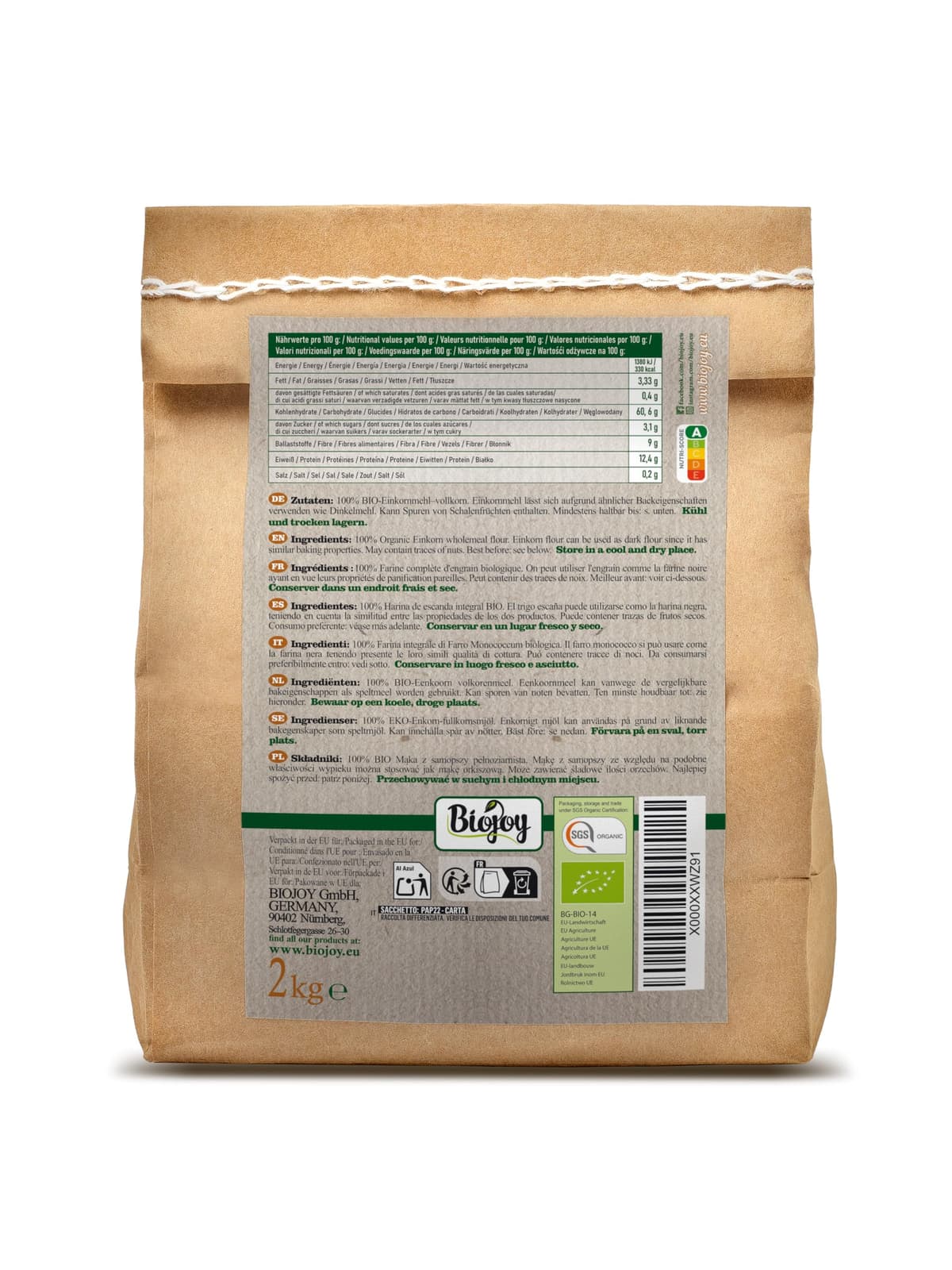 Biojoy Harina de Escanda Integral Ecológica (2 kg), Granos de Escanda molidas (Triticum monococcum) — view 4