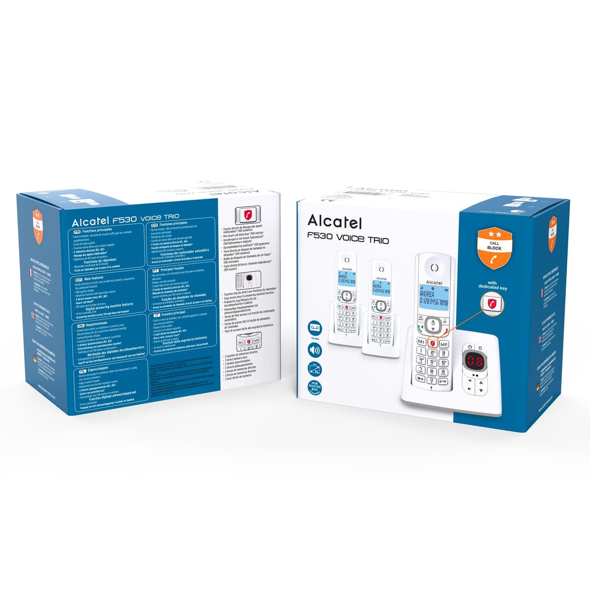 ALCATEL Voice Trío - Teléfono inalámbrico DECTcon contestador automático - Gran pantalla retroiluminada - Altavoz - Bloqueo de llamadas - 2 teclas de memoria directa - 3 teléfonos - Blanco/Gris — view 2