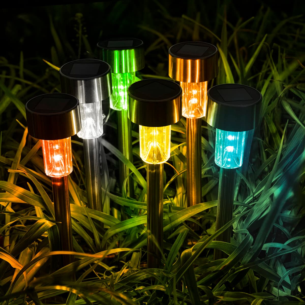 GIGALUMI Solar Lights Outdoor Garden Waterproof,12 Pack,Stainless Steel LED Solar Garden Lights for Patio, Lawn, Yard and Landscape Decor, Color Changed — view 5