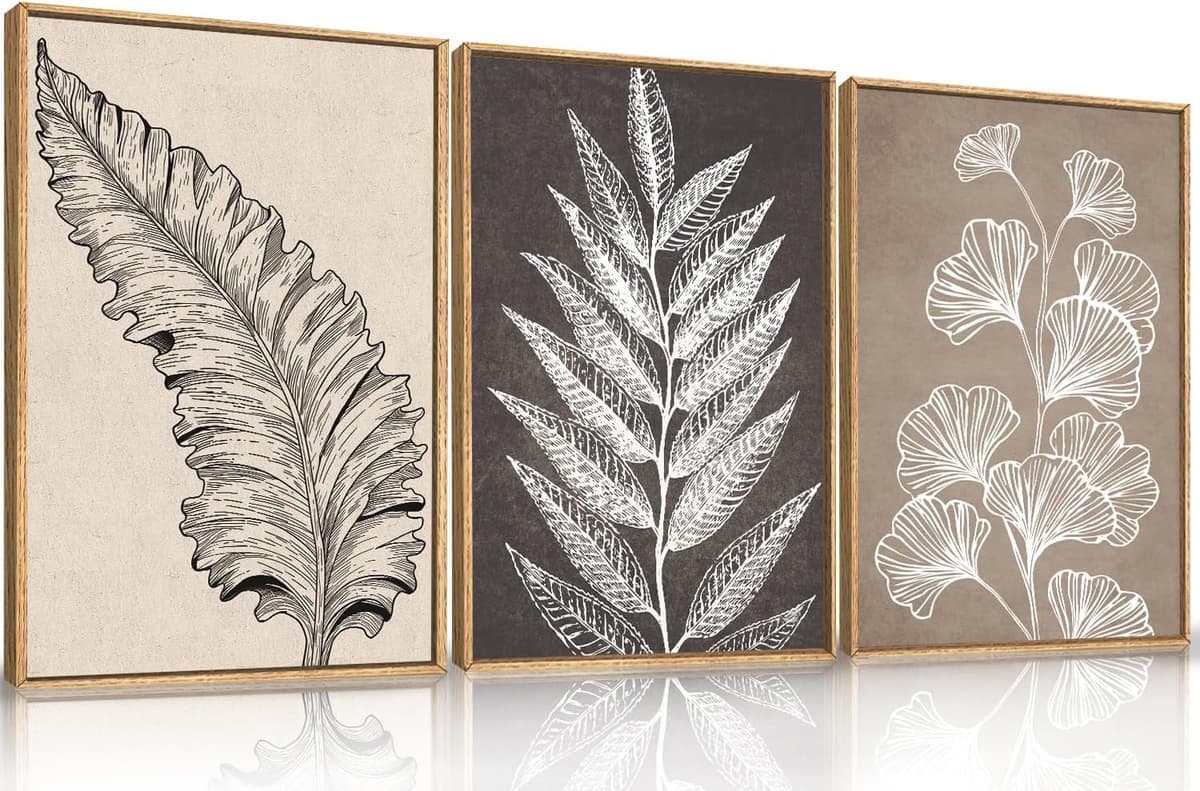 TOARTi Boho Framed Canvas Wall Art Prints, Set of 3 Mid Century Modern Wall Decor, Nature Plants Desert Sun Art Paintings, Bohemian Artwork for Living Room, Bedroom, Dining Room, Office - 12x16 x3 — view 34