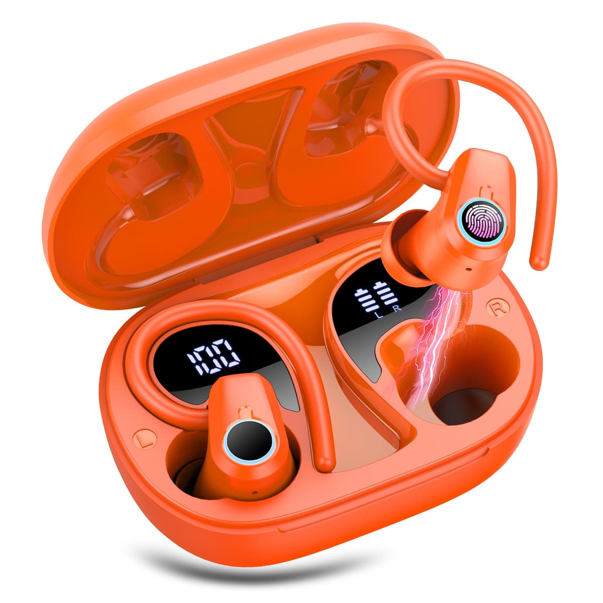 Wireless Earbuds, Bluetooth 5.3 Headphones with 4 ENC Noise Canceling Mic, 50H Stereo Dual LED Display Ear Buds, Sport Bluetooth Earphones with Earhooks, IP7 Waterproof Wireless Headphones for Running — view 11
