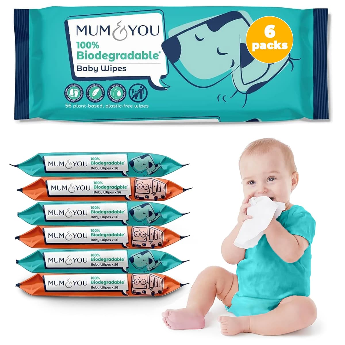 Mum & You Baby Wipes Multipack - 672 Biodegradable Wet Wipes (12 Packs) | 99.4% Water. Ideal for Sensitive Newborn Skin | Baby Wipes Bulk, Bum Wipes, Wet Tissue, wet wipes baby — view 12