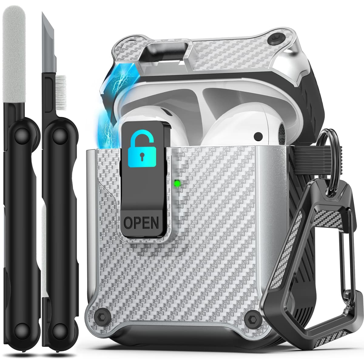 RFUNGUANGO Compatible con Airpods 4 Estuche (2024) con Kit de Limpieza, Clip de Bloqueo Seguro y Estuche de Protección a Prueba de Golpes para Airpods 4ta Generación Lanzamiento 2024,Cielo Estrellado — view 44