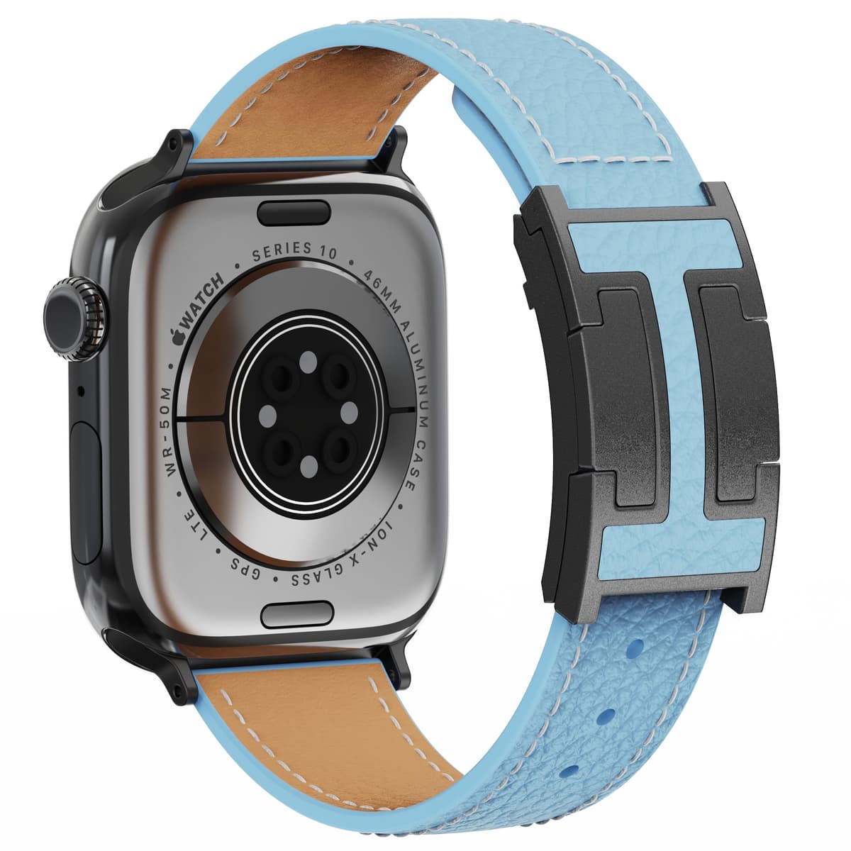Leather Watch Band with Magnetic Buckle,Dressy Apple Watch Ultra Leather Band Rugged Durable Replacement Strap for Men & Women — view 17