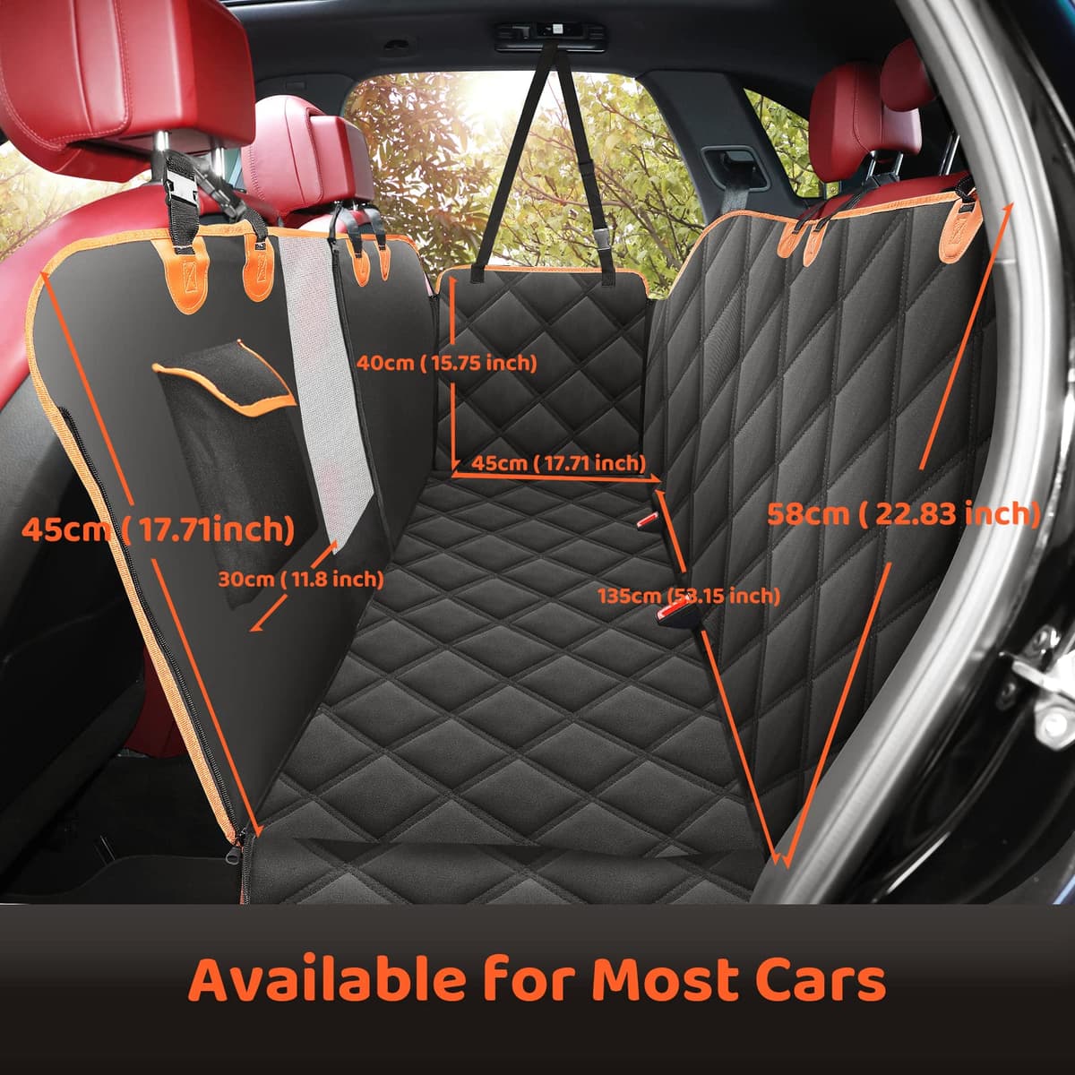 KYG Dog Hammock for Car Back Seats with Side Protection and Mesh Visual Window, Durable Scratch Proof and Waterproof Pet Seat Cover for Cars/Trucks/SUV, 135 x 148 cm, Black&Orange — view 8