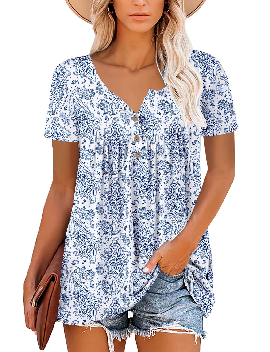 KISSMODA Ladies Pleated Tunic Tops for Women Buttons up Long Sleeve Shirts Floral Print — view 2