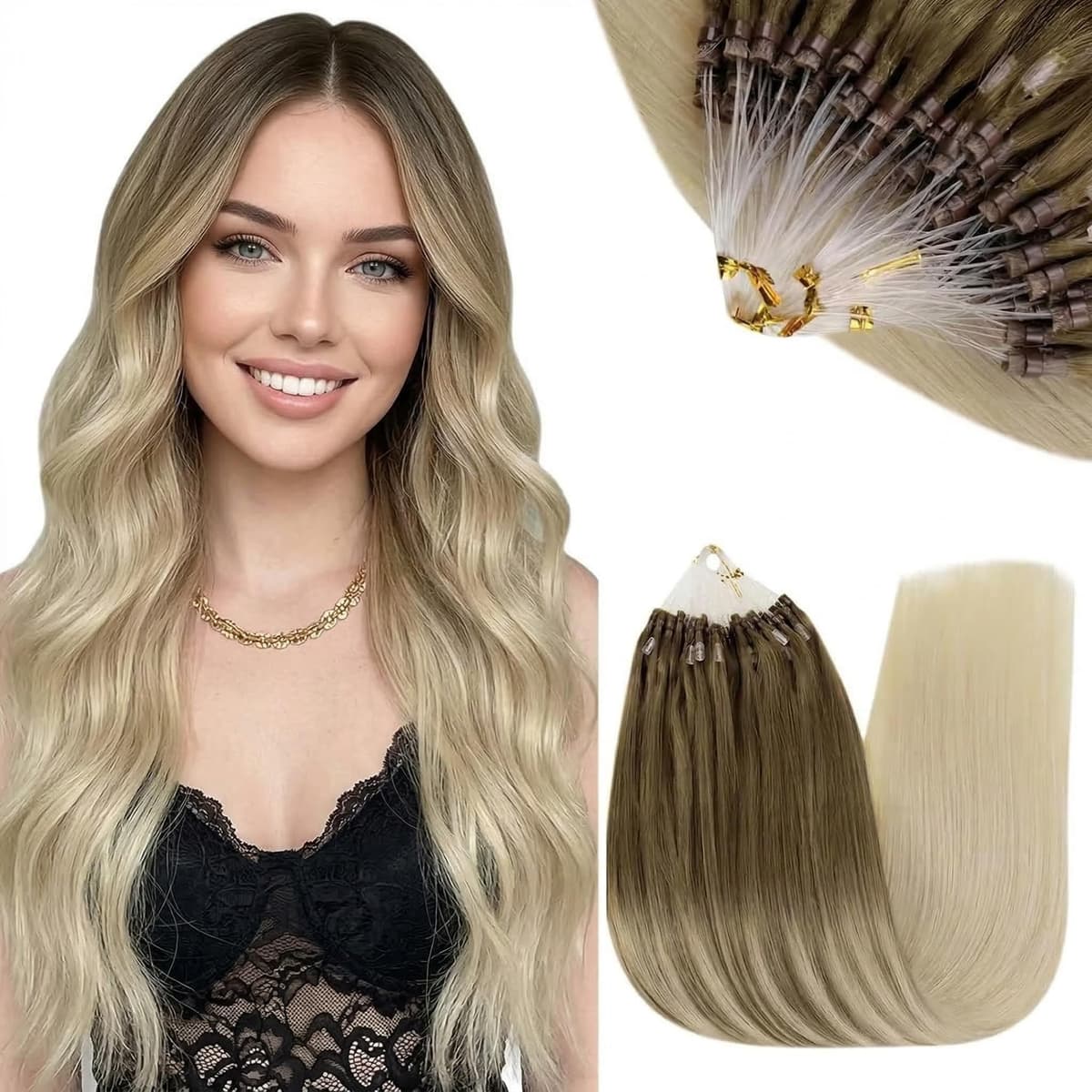 RUNATURE 18 Inch Nano Beads Hair Extensions Real Human Hair Ice Blonde Nano Hair Extensions Real Human Hair White Blonde Invisible Nano Rings Straight Remy Hair 50g 50s #800 — view 16