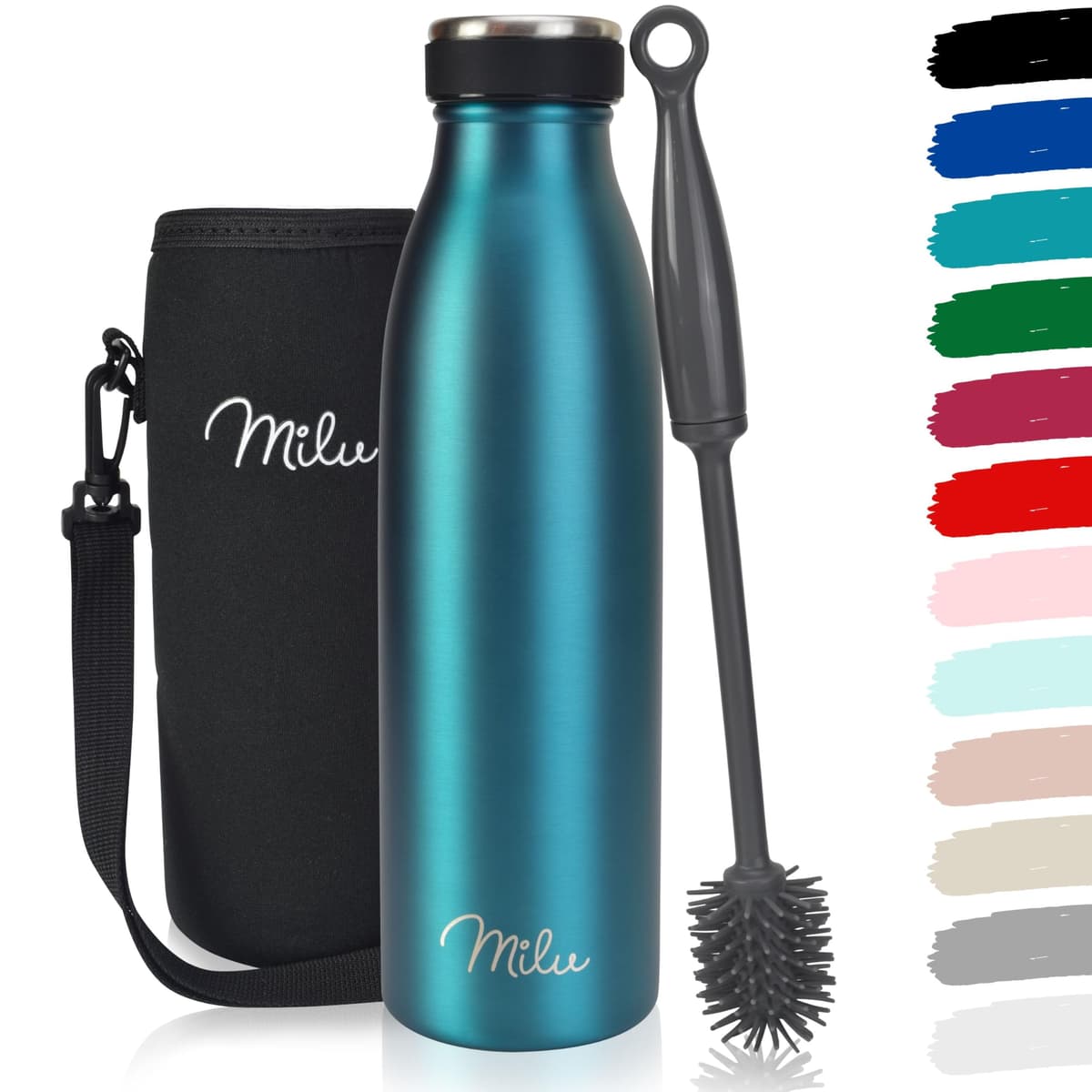 Milu Stainless Steel Drinking Bottle 1500 ml - Insulated Thermo Flask for Water - Leak Proof, Insulated and Double Walled, Carbonated (Granite Navy Blue, 1,5L) — view 42