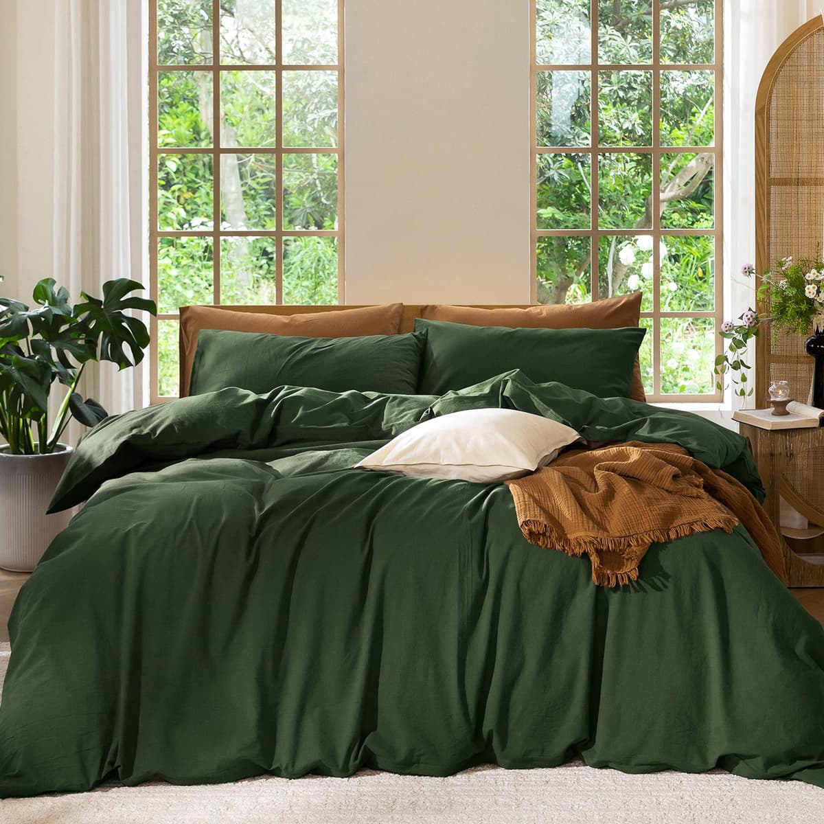 MooMee Bedding Duvet Cover Set 100% Washed Cotton Linen Like Textured Breathable Durable Soft Comfy (Tannish Linen Grey, King) — view 19
