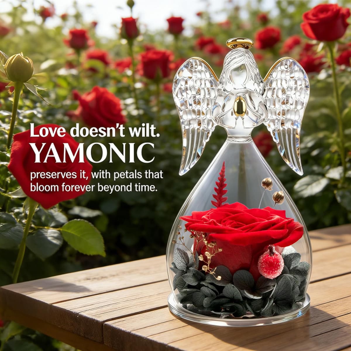 Yamonic Rosa Eterna Regalo Dia de la Madre, Regalo Originale para Mujer,Rosa Preservada con Figura Ángel Regalos para Mamá,Regalos Cumpleaños Mujer Abuela, Flore Eterna Dia de la Madre — view 2