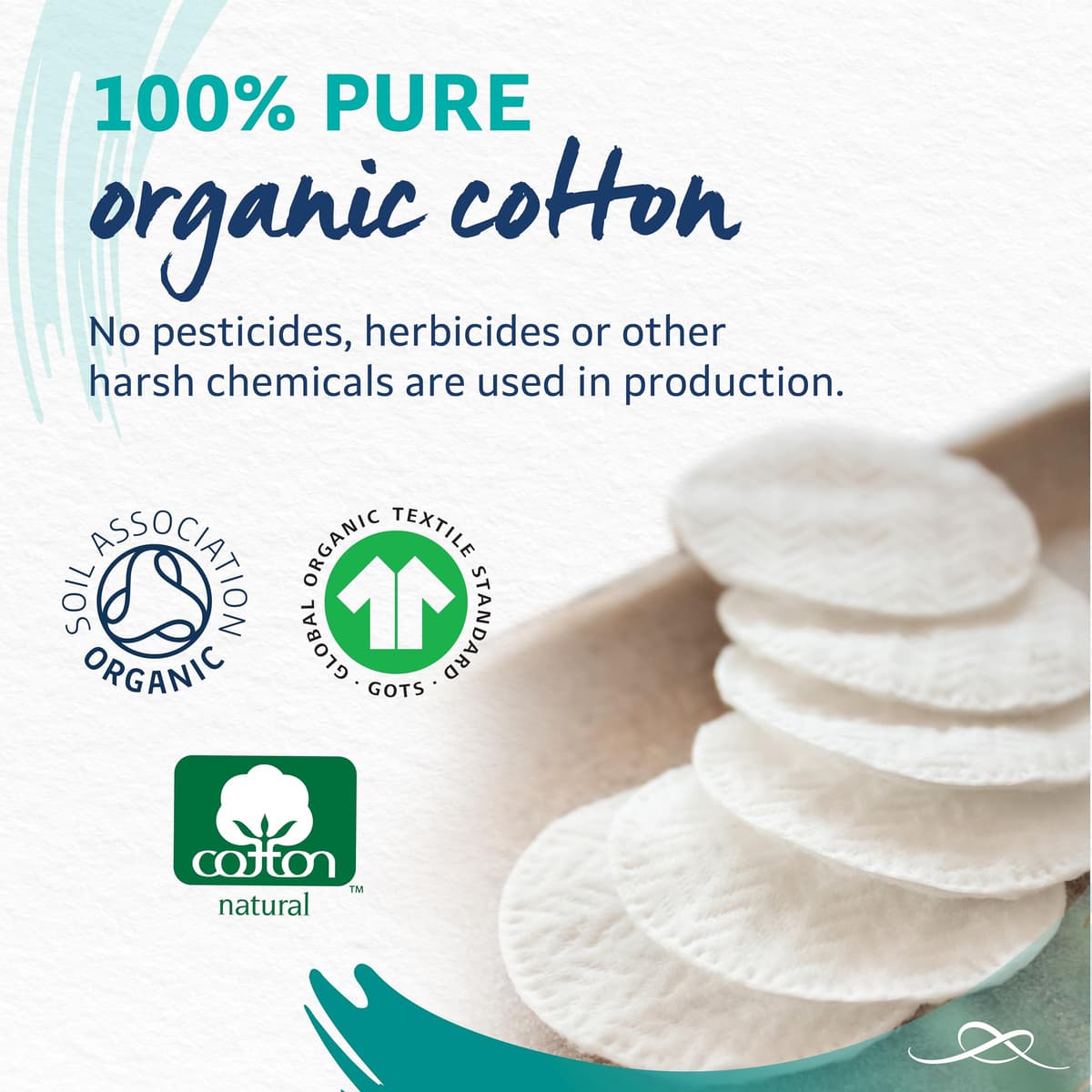 Lil-Lets Cotton Wool Round Pads, 100 Count, Certified Organic, 100% Pure Cotton Wool, Soft and Absorbent, Gentle on Skin, Dermatologically Tested — view 2