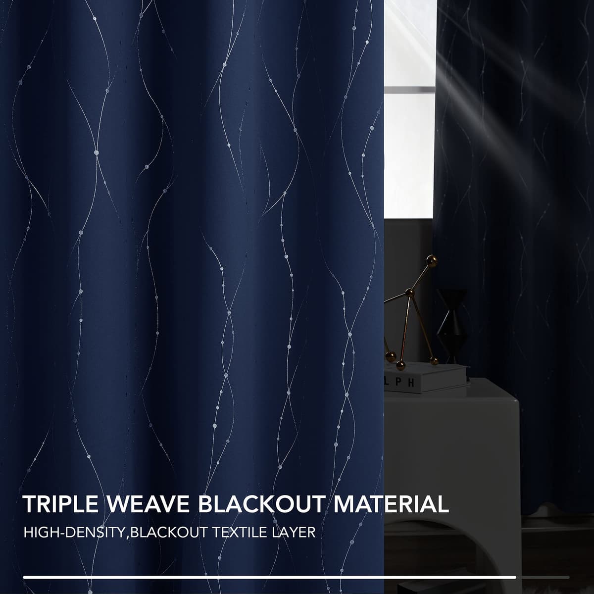 Deconovo Thermal Insulated Blackout Curtains Energy Saving Decorative Room Darkening Curtains Nursery Curtains for Kitchen 66 x 72 Inch Navy Blue 2 Set of 2 — view 5