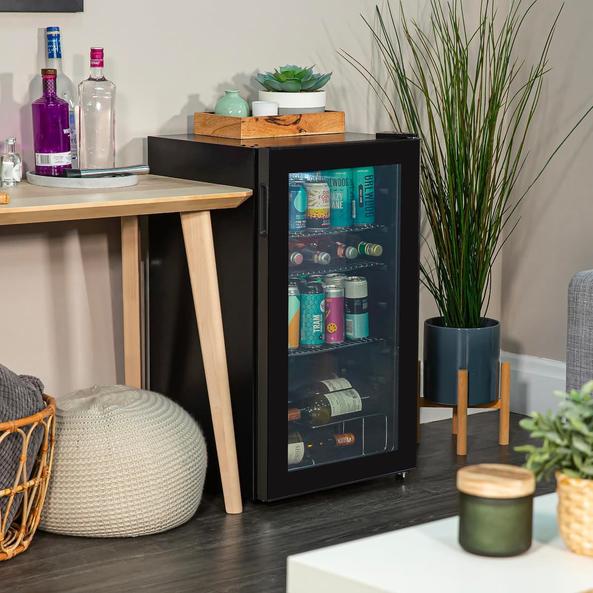 Mini Fridge 93 Litre Undercounter Freestanding Beverage/Drinks Wine Fridge for Beer in Black, LED Light, Drinks & Snacks Glass Door, 3 Adjustable Shelves, Energy Efficient, K48BC101B — view 5