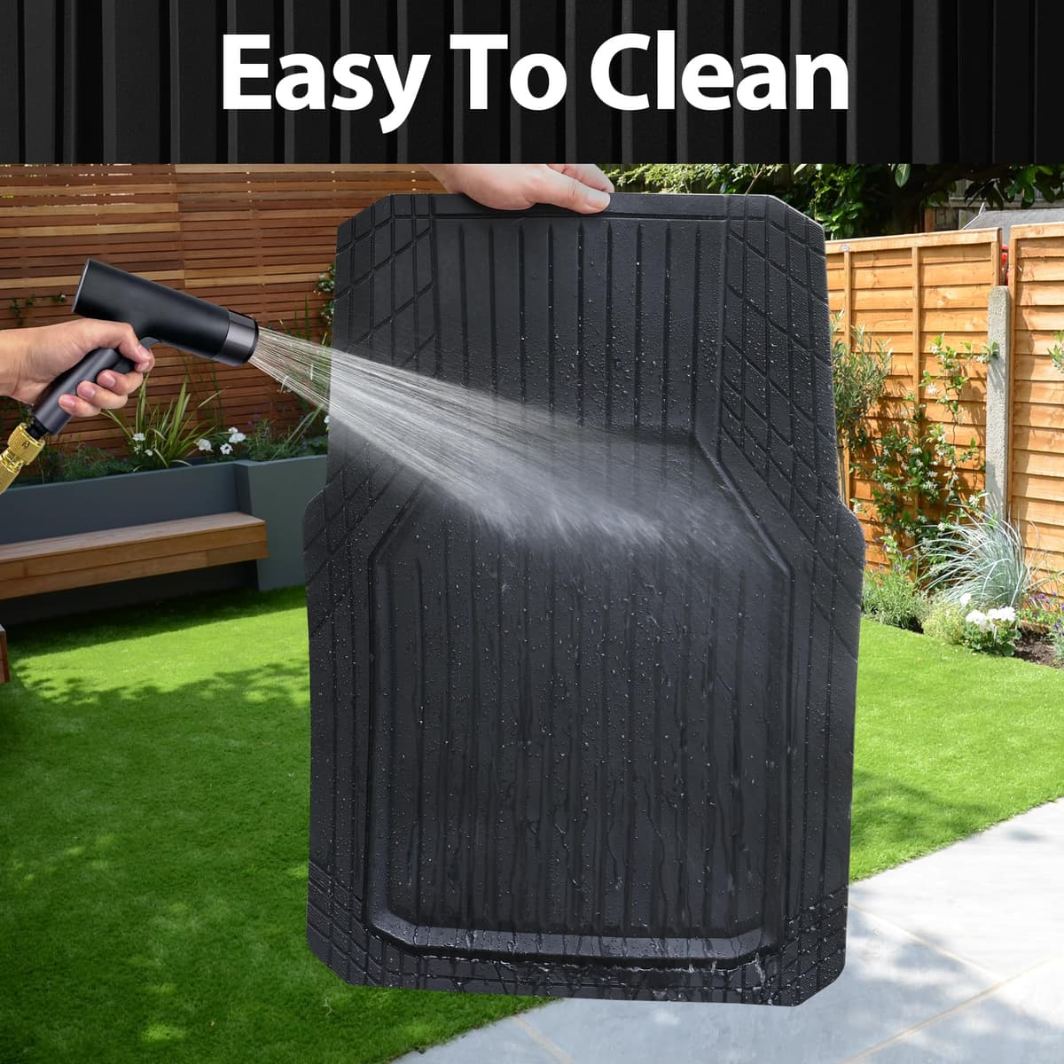 CAR PASS Heavy Duty Rubber Floor Mats for Car, Waterproof Liner Deep Dish Car Mats Full Sets, Universal Trim to Fit for SUV Truck Sedans Vans, All Weather Automotive Floor Mats 3pcs, Solid Black — view 4