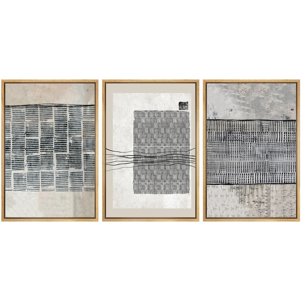 SIGNWIN Framed Canvas Print Wall Art Set Blue White Grunge Geometric Pattern Abstract Shapes Cozy Neutral Decorative Contemporary Minimal for Living Room, Bedroom, Office - 24"x36"x3 Natural — view 139