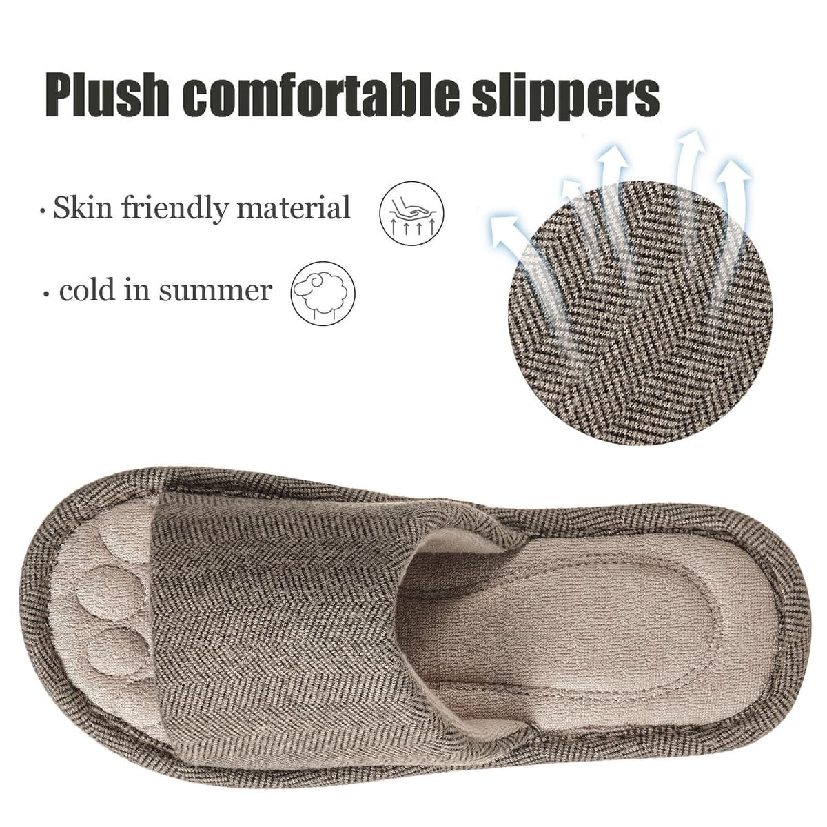 Zapatillas Casa Mujer Hombre Cómoda Espuma de Memoria Transpirable Algodón Pantuflas Punta Abierta Antideslizante Slippers Verano — view 3