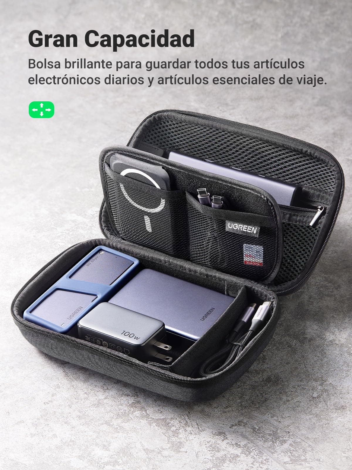 UGREEN Organizador Viaje Almacenamiento de Accesorios Electrónicos, Bolsa de Cable Impermeable, Protección a Prueba de Golpes, para Memoria USB, Cargador de Disco Duro, Batería — view 5