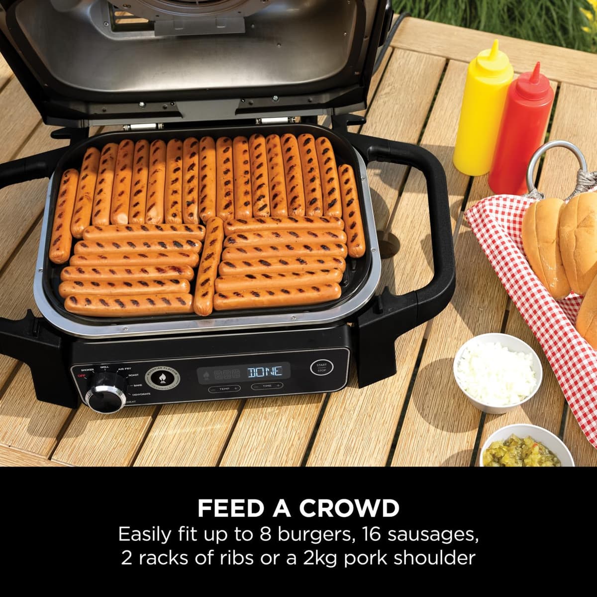 Ninja Woodfire Electric BBQ Grill & Smoker, 7-in-1 Outdoor Grill & Air Fryer, Roast, Bake, Dehydrate, Uses Woodfire Pellets, Weather Resistant, Non-Stick, Portable, Electric, Grey/Black, OG701UK — view 15