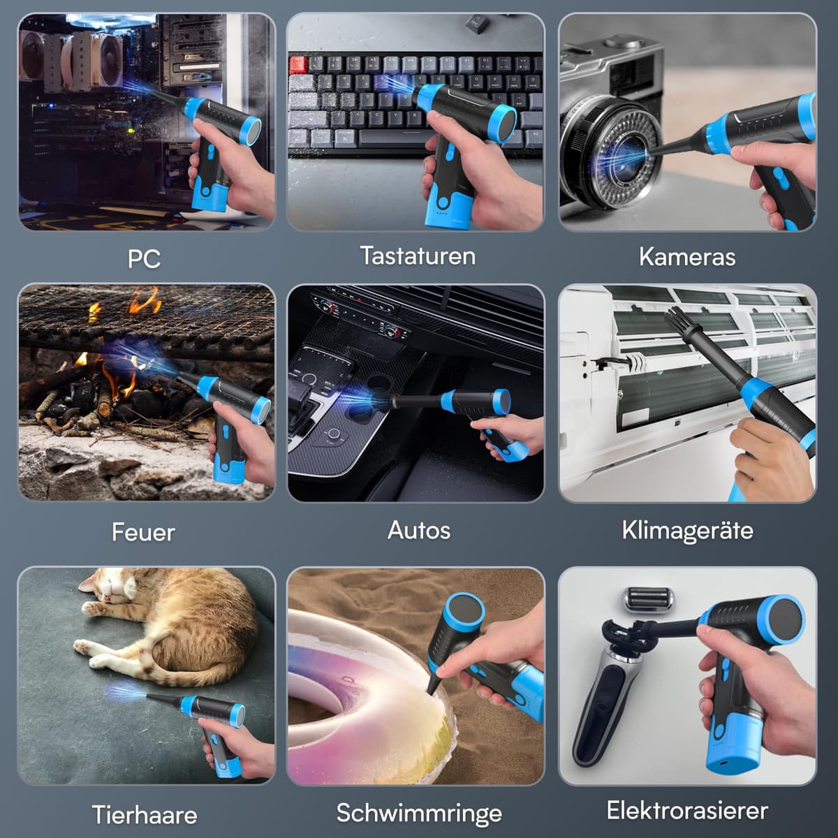 Compressed Air Duster - Povlen 150,000 RPM Compressed Air Cleaner for PC, Rechargeable Air Duster Stepless Speed Air Blower for Keyboards, Computers and Cars (Blue) — view 4
