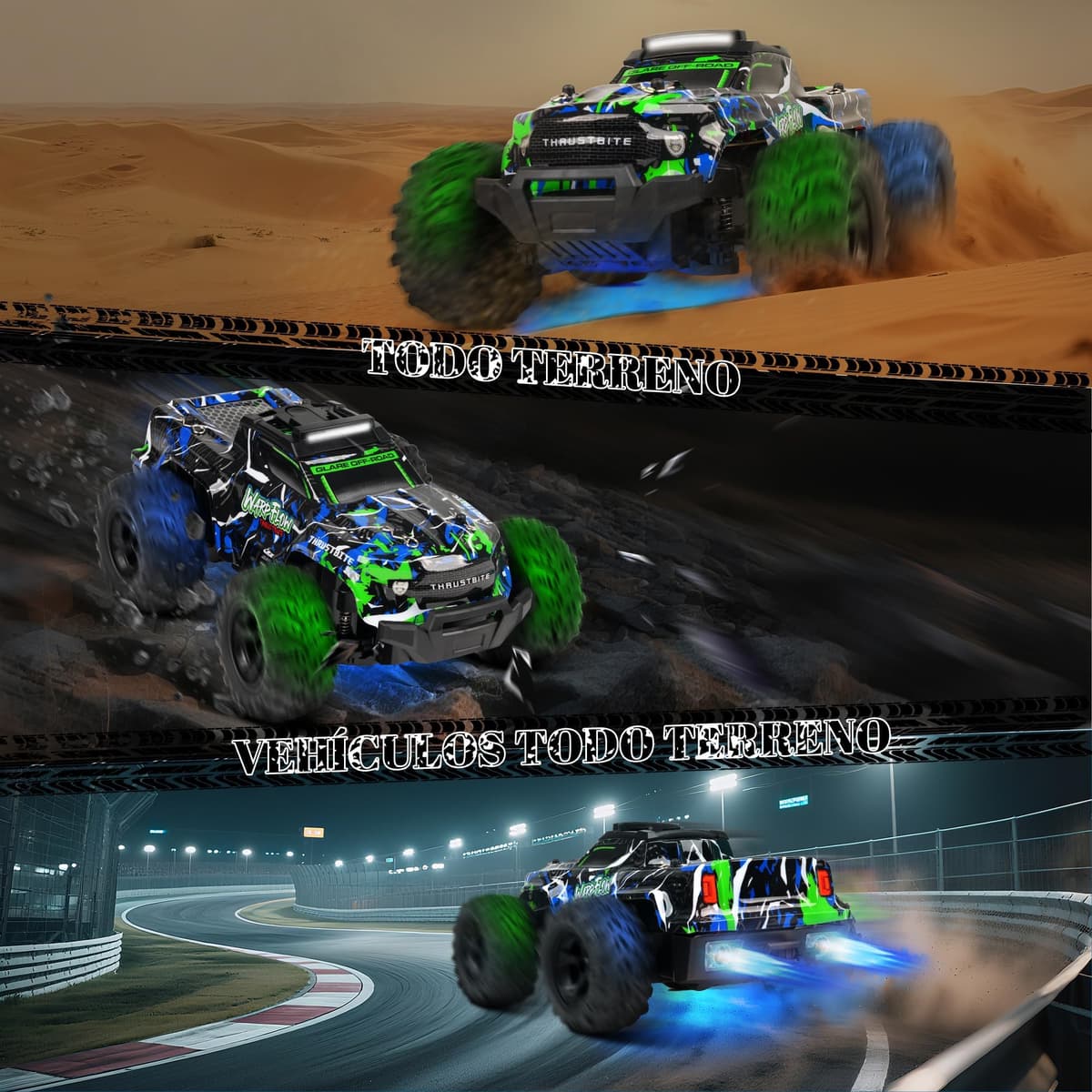 JOYTREKY Coche Teledirigido - 1:18 Coche RC con Luces Led 25 Km/H RC Car con Pulverizador 2,4 GHz Todoterreno 2 BateríAs Recargables 60min Play para NiñOs Y Adultos - Verde — view 3