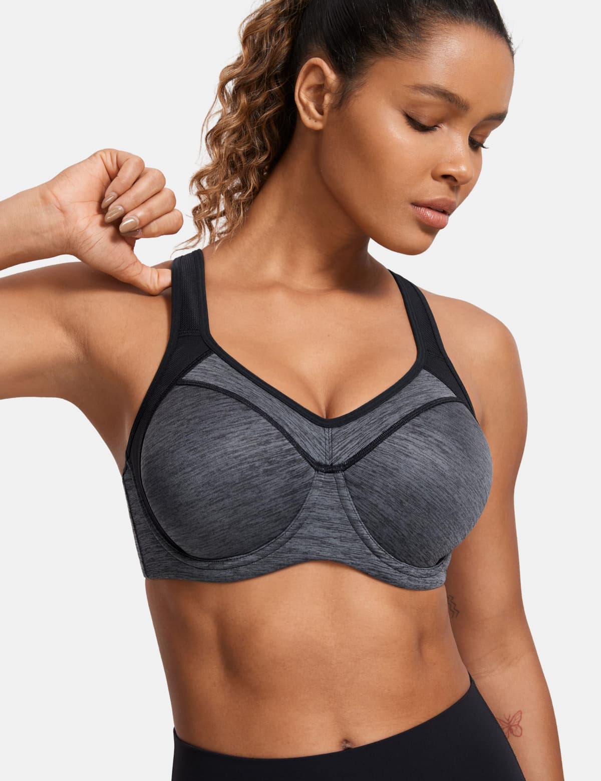 SYROKAN Women's High Impact Sports Bra Underwire Full Support Racerback Padded Running Bra — view 2
