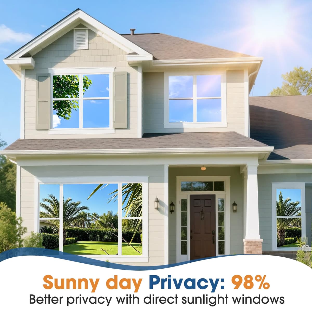 Lifetree Reflective One Way Window Film Privacy: Mirror Window Tint Film Heat Control Sun Blocker, UV Anti Glare Film Clear Day and Night for Home Office (Silver, 44.5 * 200cm) — view 2