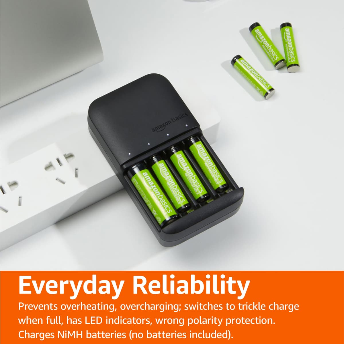 Amazon Basics Battery Charger for Rechargeable AA and AAA NiMh Batteries – UK Plug, 4-Bay, Black — view 6