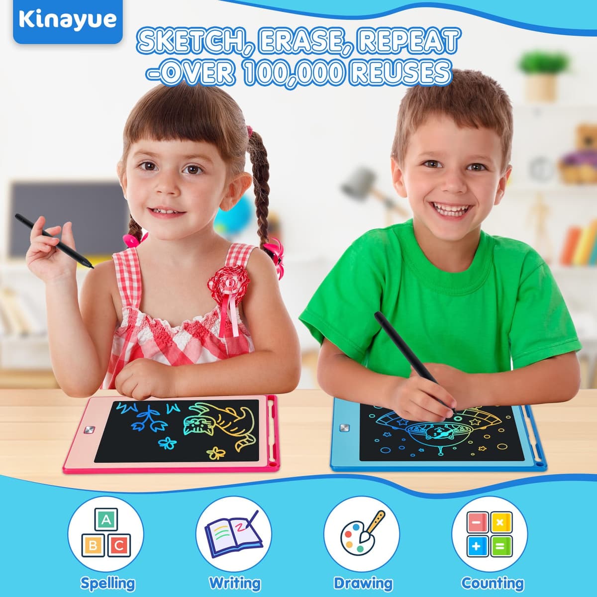 Kinayue Tableta Escritura Niños LCD 8,5 Pulgadas, Pizarra Magnetica Infantil Reutilizable, Juguete de Viaje de Aprendizaje Educativo, Regalo Cumpleaños Navidad, Tablet Dibujo Niños de 3 a 10 años — view 2
