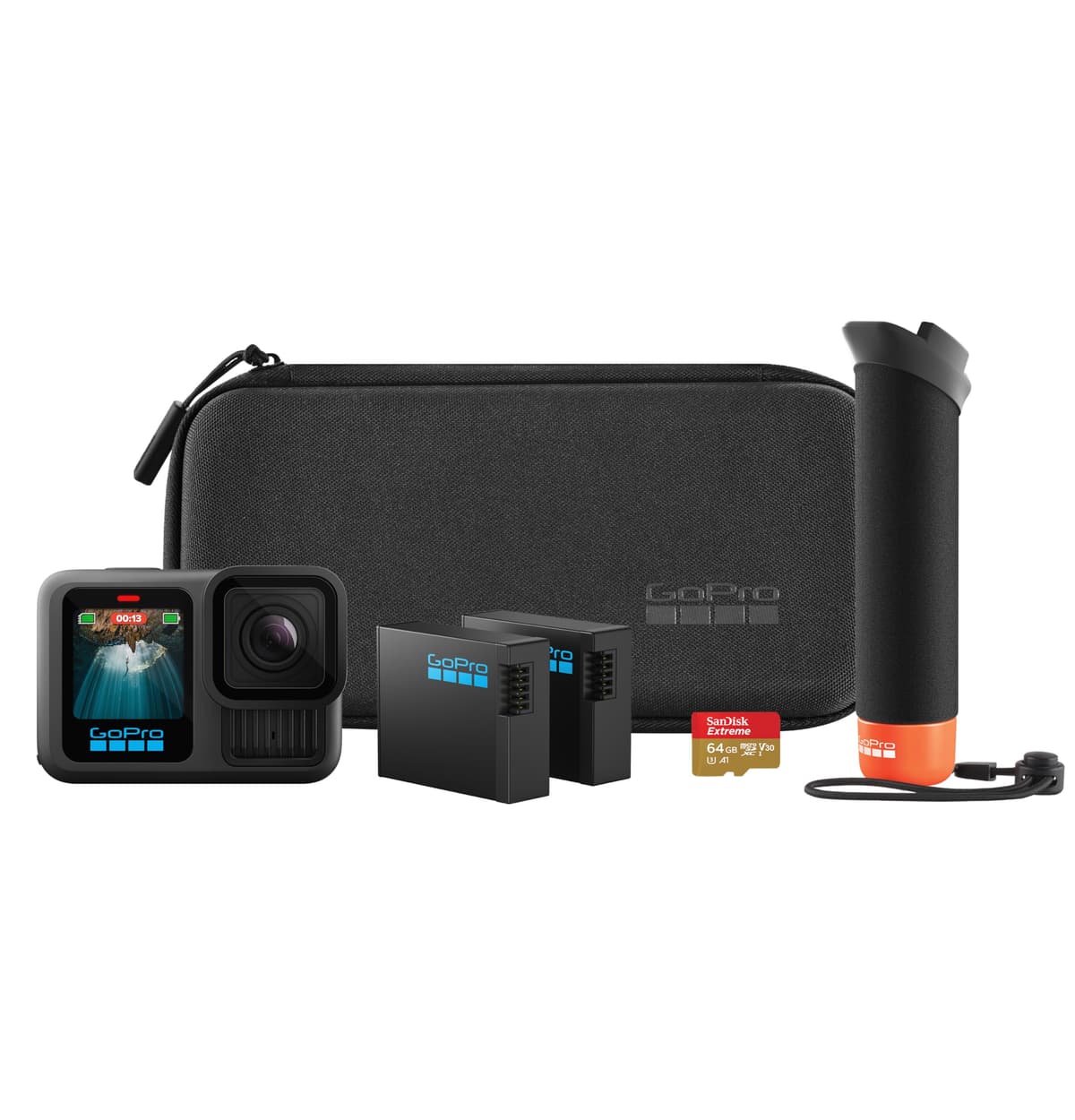 GoPro HERO13 Black Extended Power Bundle - Includes Dual Battery Charger, 3 Enduro Batteries, 64GB microSD Card, Curved Adhesive Mount, and Camera Case — view 11