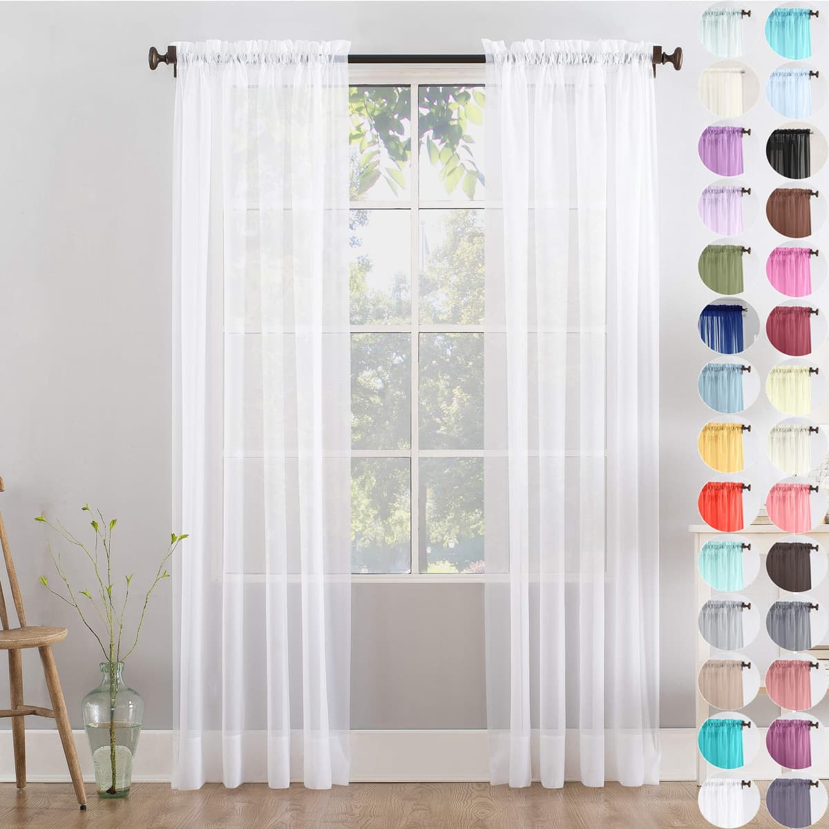 Megachest a pair of slot top voile curtains (Pure White, 56" wideX90 drop 2 Panels)