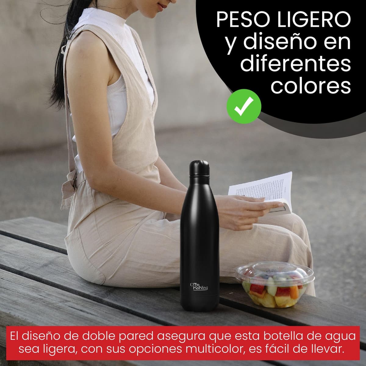 Botella Agua Acero Inoxidable 1 Litro-Otto Koning- Botella Térmica con Doble Aislamiento al vacío para 12 Horas de Bebida Caliente y 24 Horas de Bebida Fría. Termo a Prueba de Fugas sin BPA — view 8
