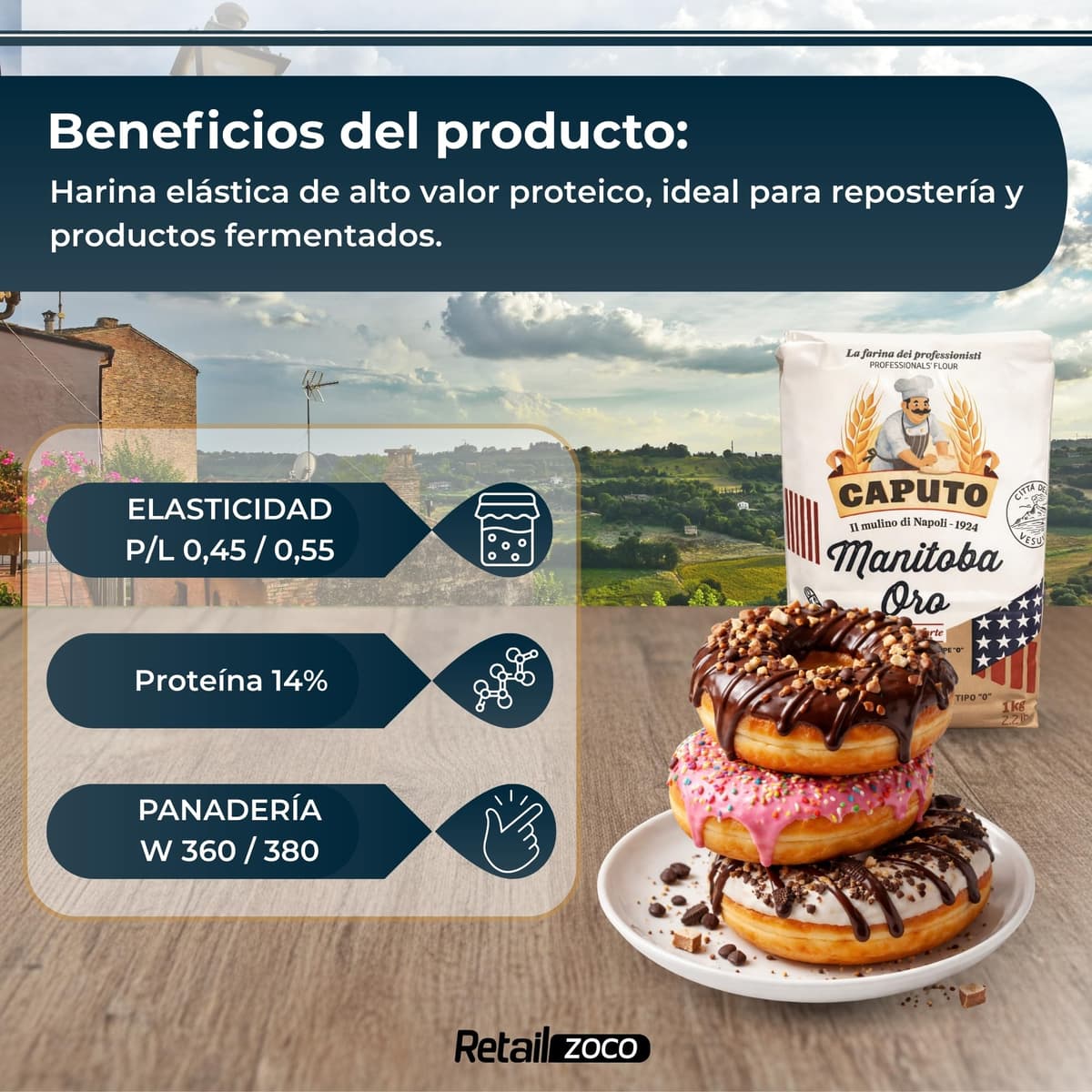 Harina Caputo Manitoba Oro, Origen Italiana, elástica de alto valor proteico, ideal para repostería y productos fermentados, Tipo Harina 0, Contiene 1 unidad de 1 Kg — view 4