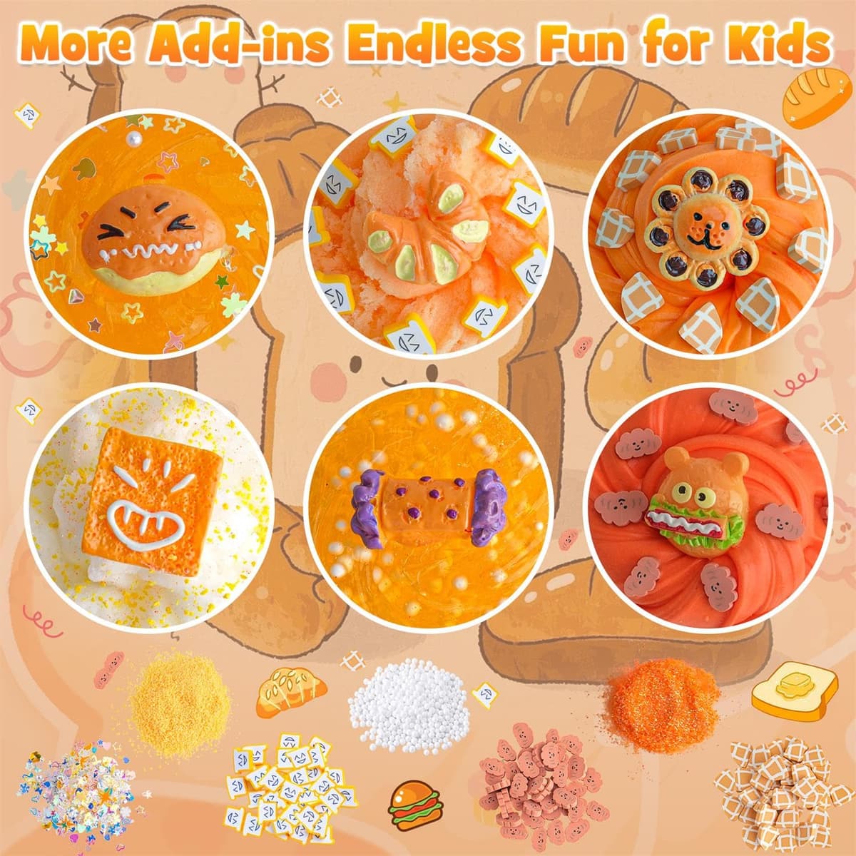 LAWOHO 6 Paquetes de Naranja Slime Kit - Nube, Mantequilla & Claro, Crujiente para Niños con Varios Complementos, Fiesta de Slime para Niñas y Niños, 360ml — view 3