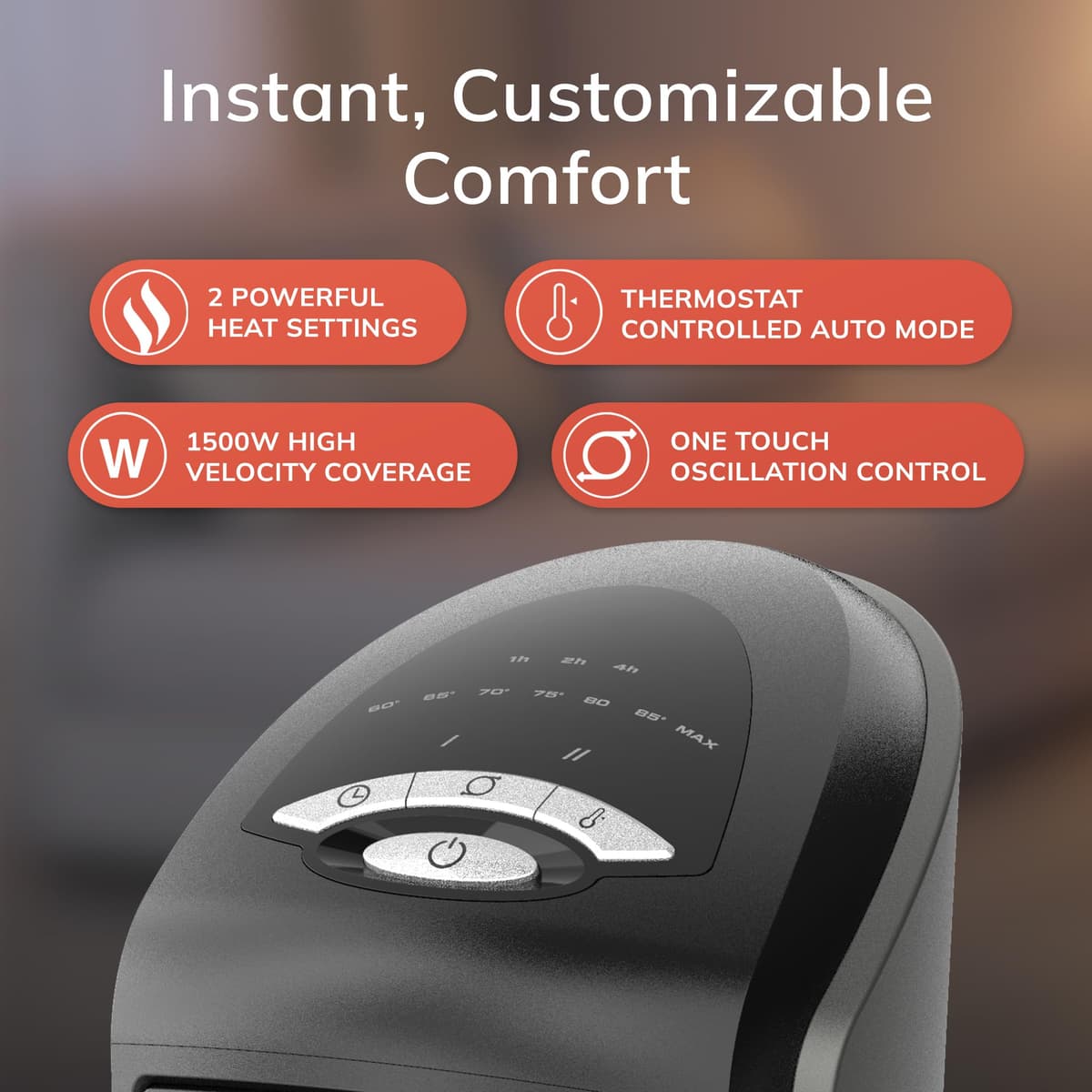 Lasko 1500W Ceramic Tower Space Heater with Remote, Thermostat, Timer & Widespread Oscillation, Portable Electric Heater for Indoor Use, Bedroom & Living Room, 751320 — view 4