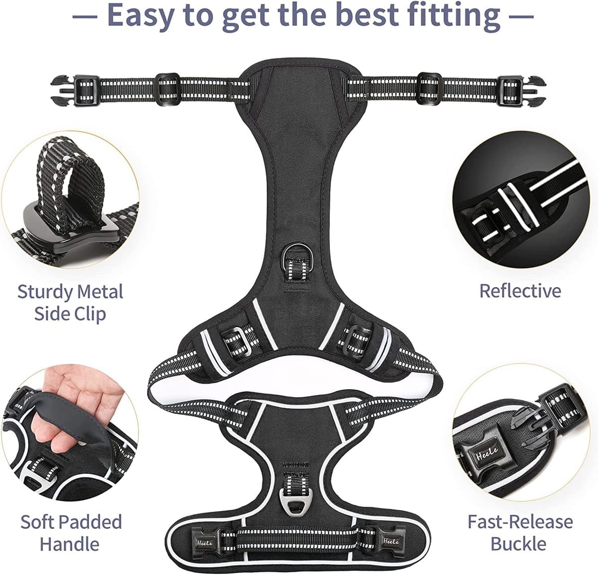 HEELE Dog Harness Medium No Pull Dog Vest Harness with Soft Handle Reflective Pet Harness for Outdoor Training Walking, Black, M — view 12