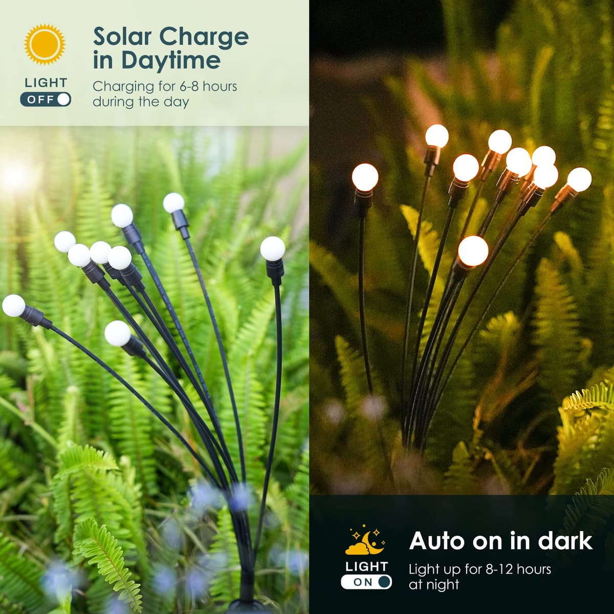 Solar Lights Outdoor Garden, 6 Pack 60 LED Firefly Outdoor Garden Lights Waterproof, Solar Powered Swaying Light for Pathway, Yard, Patio Decoration (Warm White) — view 5