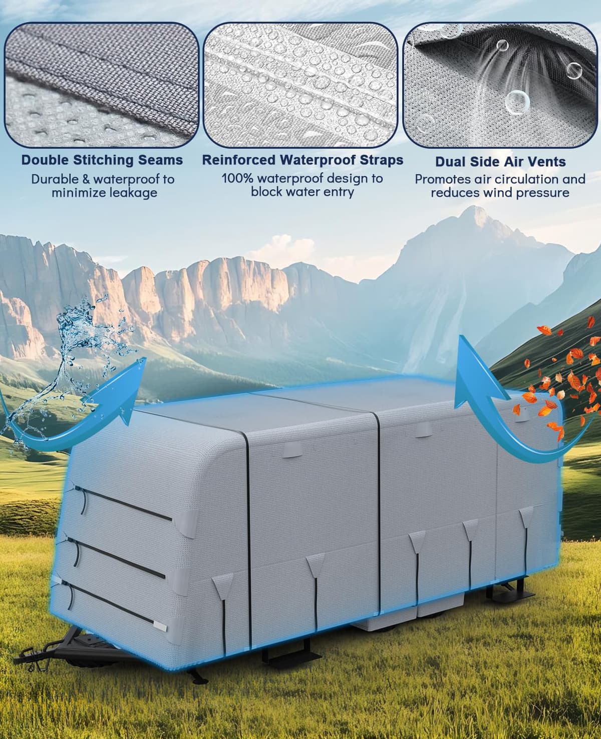 Heavy-Duty Caravan Cover with 4-Layer Technology Waterproof, Breathable, UV-Resistant & Windproof Straps for Motorhomes (18-30+ ft Sizes) — view 4