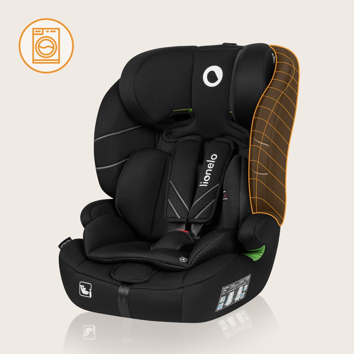 Lionelo Levi Adjustable Car Seat for 9-36kg Transforms with Your Child from Infant to 12 Years, Multi-Level Headrest & Insert Options, Enhanced Side Protection, Easy Install & Wash (ONE, Carbon) — view 5