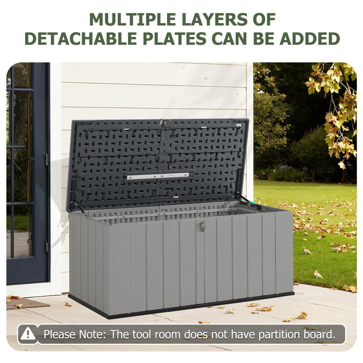 Aoxun Outdoor Deck Box 600L, Large Resin Outdoor Storage Box with Lid, Waterproof & UV-Resistant Garden Storage for Cushions, Tools, and Pool Accessories 4.7x2.2FT(Grey) — view 4