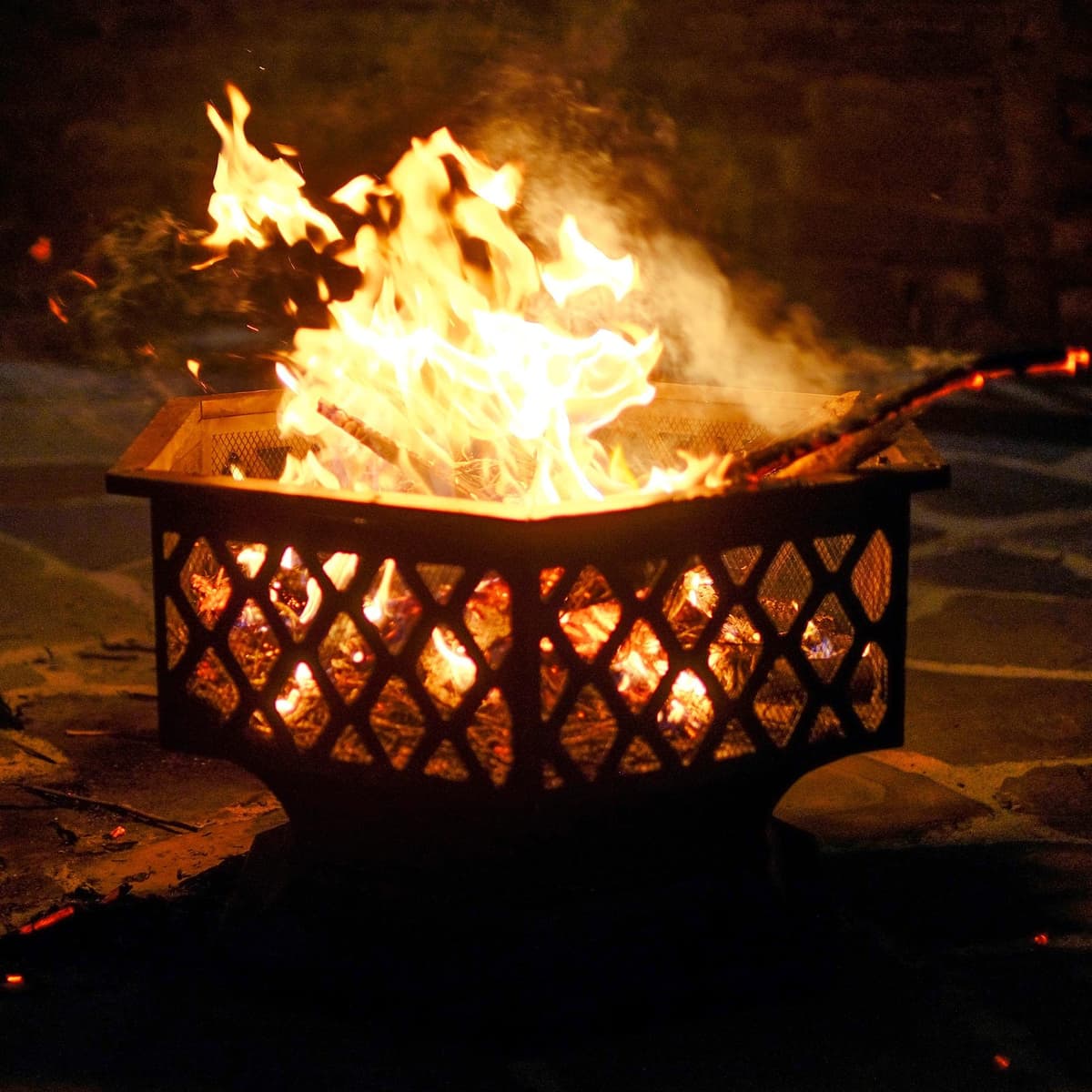 Yaheetech Fire Pit Heavy Duty Fire Bowl Large Fire Pit with Mesh Poker for Outside Patio Heater/Camping Bonfire/Garden/Backyard/Poolside, Hexagon Shaped, Black — view 4