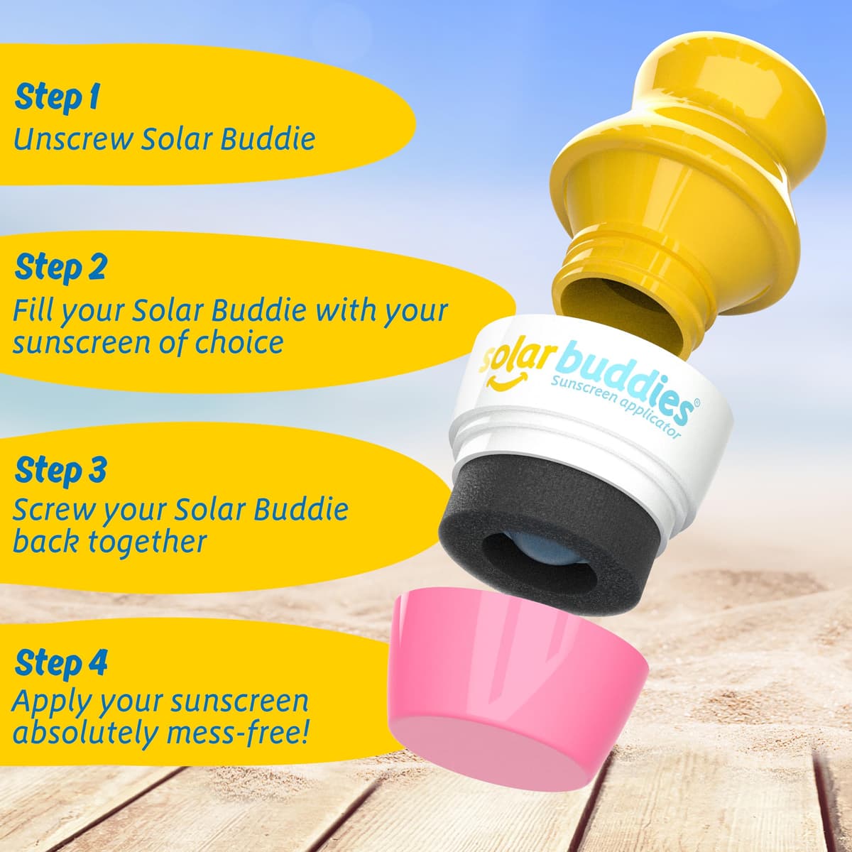 Solar Buddies Sunscreen Applicator - Single Pink - Refillable Roll on Sponge Sunscreen, Suncream & Lotion Applicator For Kids, Adults & Families - Holds 3.4fl oz, Perfect Size for Travel — view 4