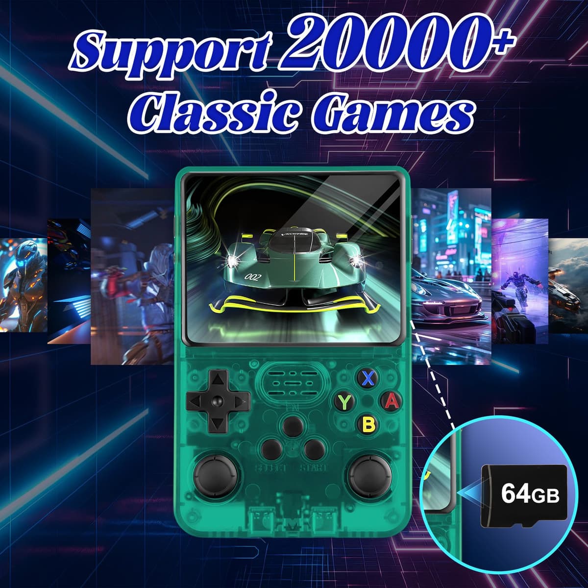 R36S Retro Handheld Video Game Console -Linux System,3000mAh Battery,3.5 Inch Screen,64G TF Card,20000+ Classic Games,Portable Game Console for Present to Give Friends for Christmas-Green — view 3