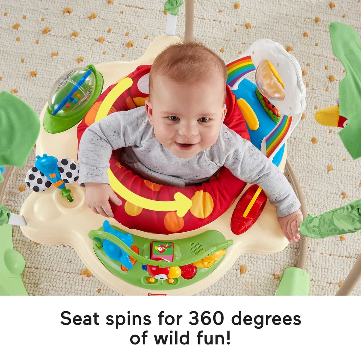 Fisher-Price Jumperoo Baby Activity Center with Lights Sounds and Music, Interactive Baby Bouncer, Rainforest, K7198 — view 3