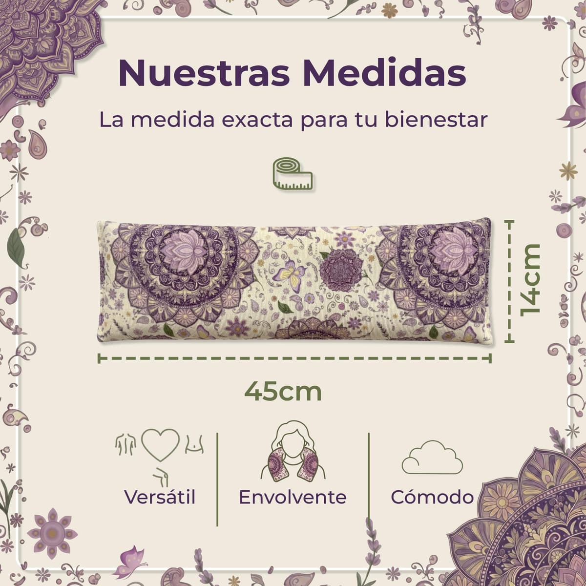 Saco Semillas Microondas Termico 45x14cm Aroma Lavanda - Bolsa Semillas Calor Microondas - Cojin para Dolor Cervical y Lumbar - Saquito Menstrual - Almohadilla Calor y Frio - Hecho a Mano (Mandala) — view 5