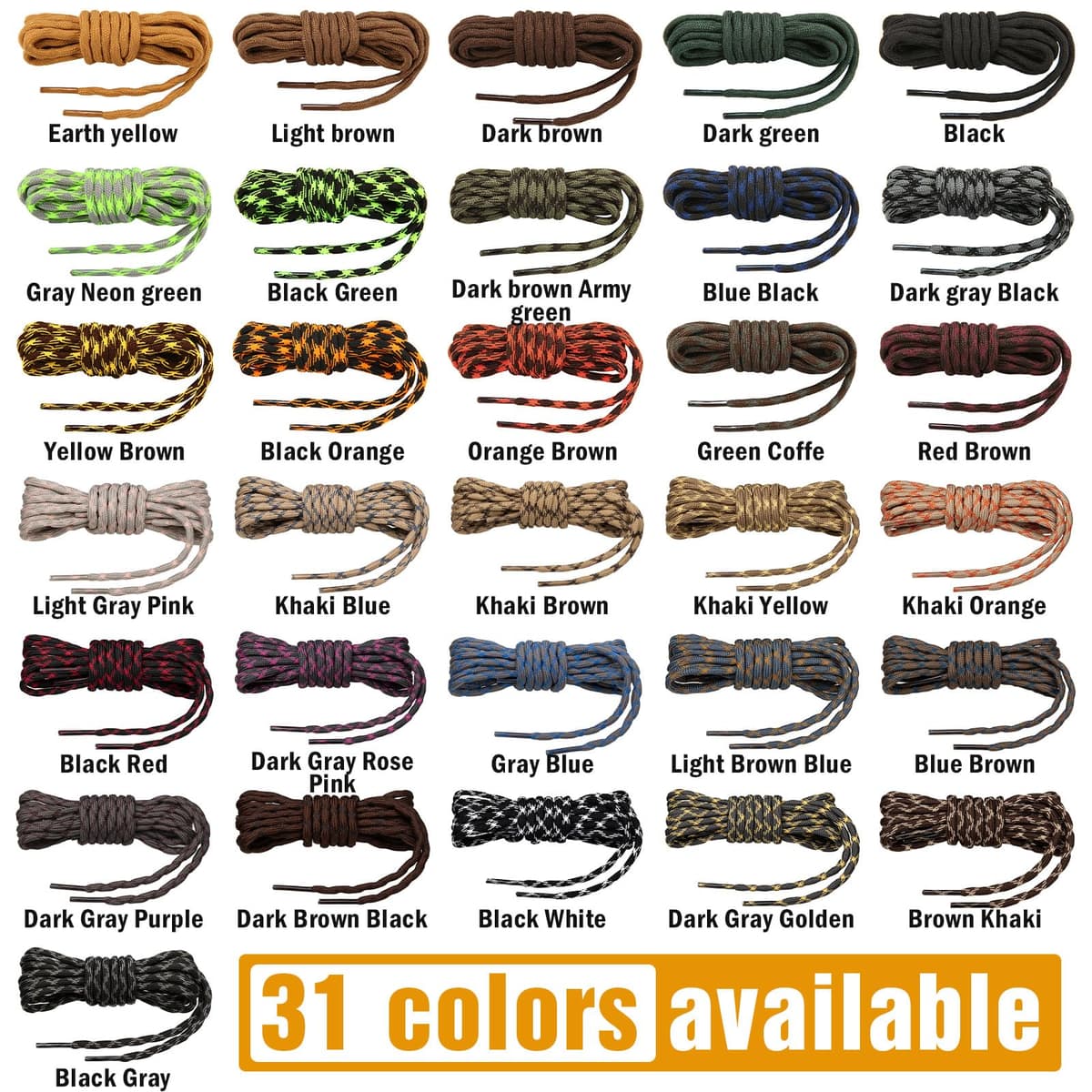 Stepace 2 Pares Cordones Redondos 4,5mm para Botas de Senderismo, Montaña y Trabajo, Cordones de Nylon Resistentes para Trekking — view 7
