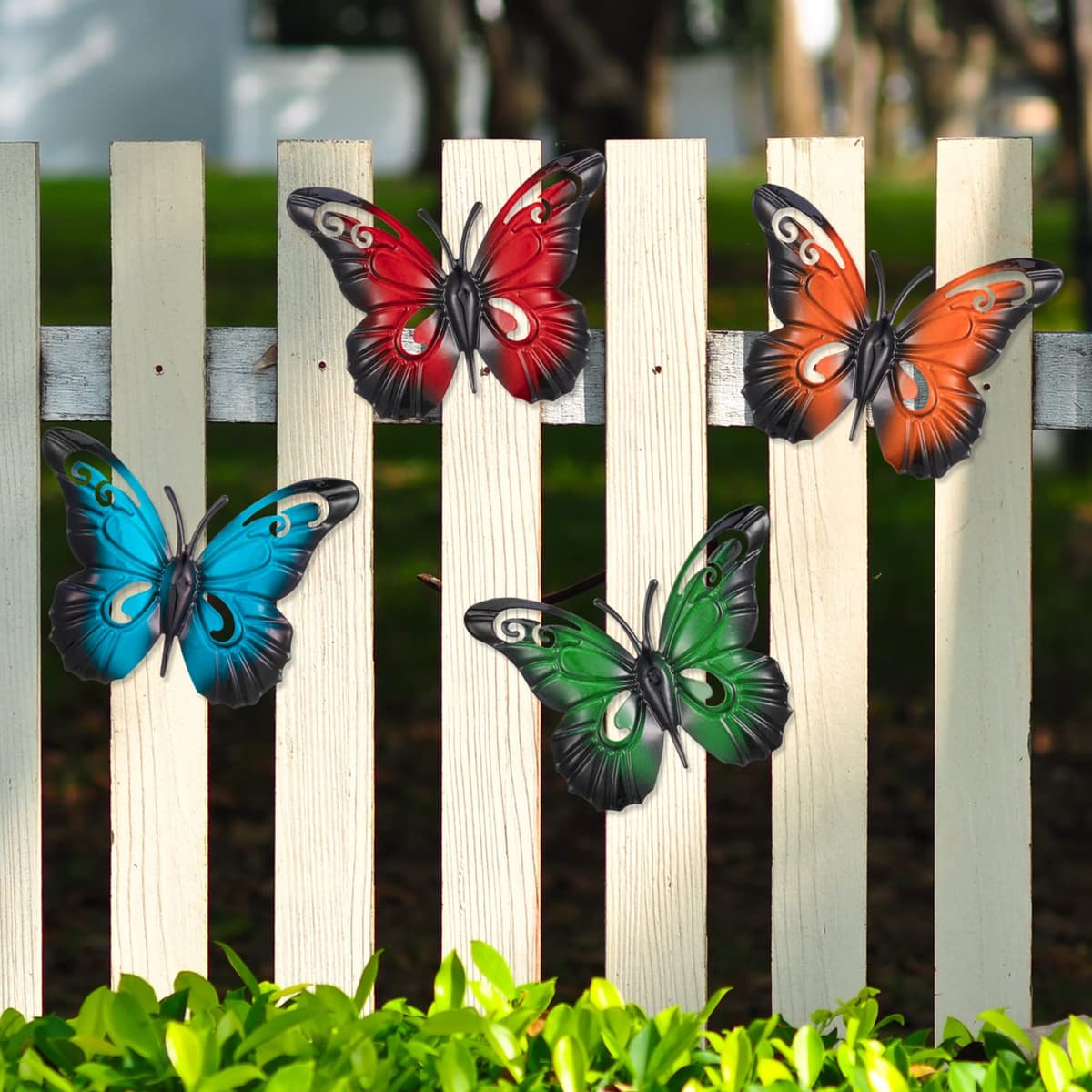 Dacitiery 6PCS Garden Butterfly Metal Wall Art Decorations Butterflies Sculptures Fence Ornaments (3.5 x 2.8 Inch, 6 Coloured) — view 4